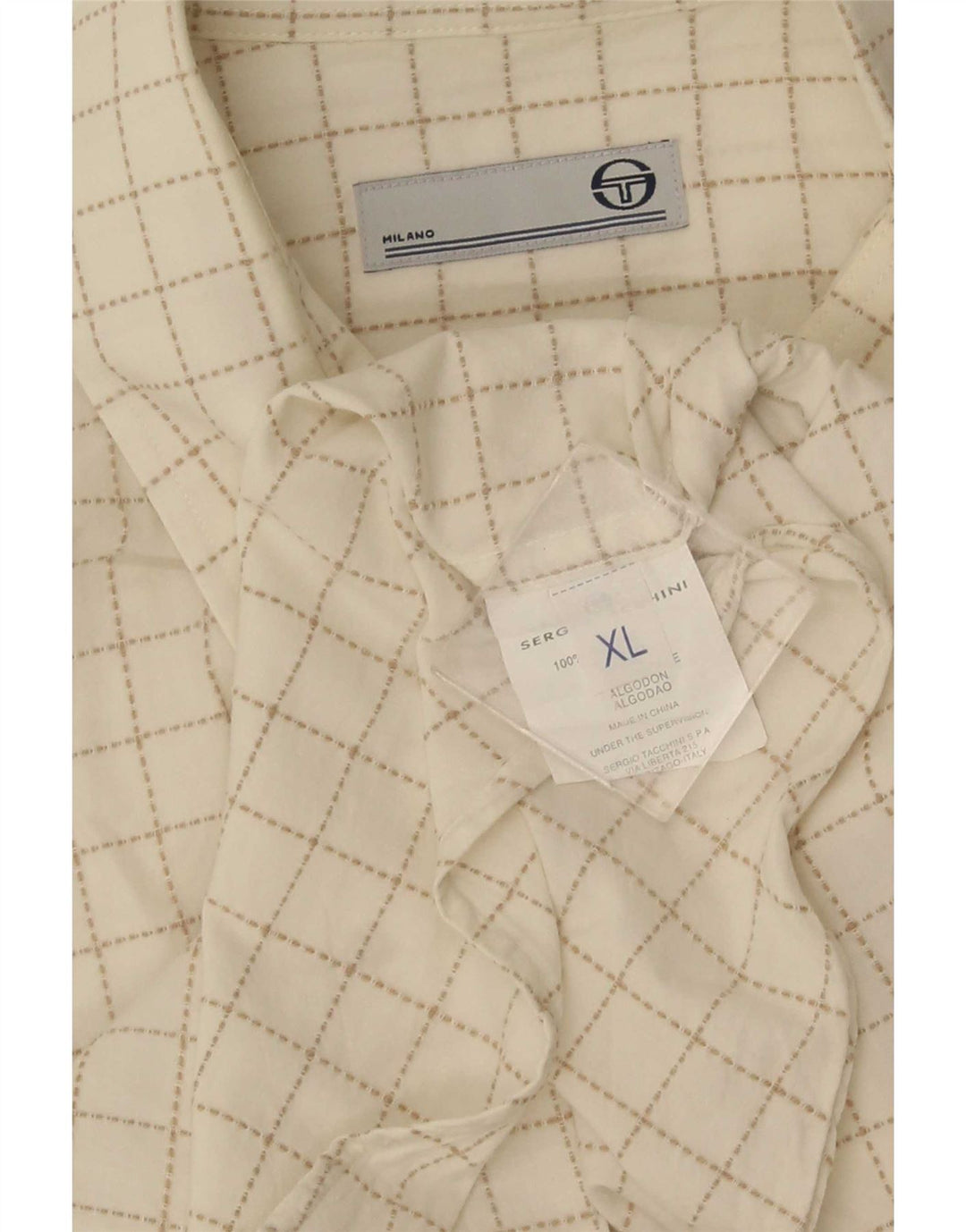 Męska koszula z krótkim rękawem Sergio Tacchini XL, bawełniana, w białą kratkę