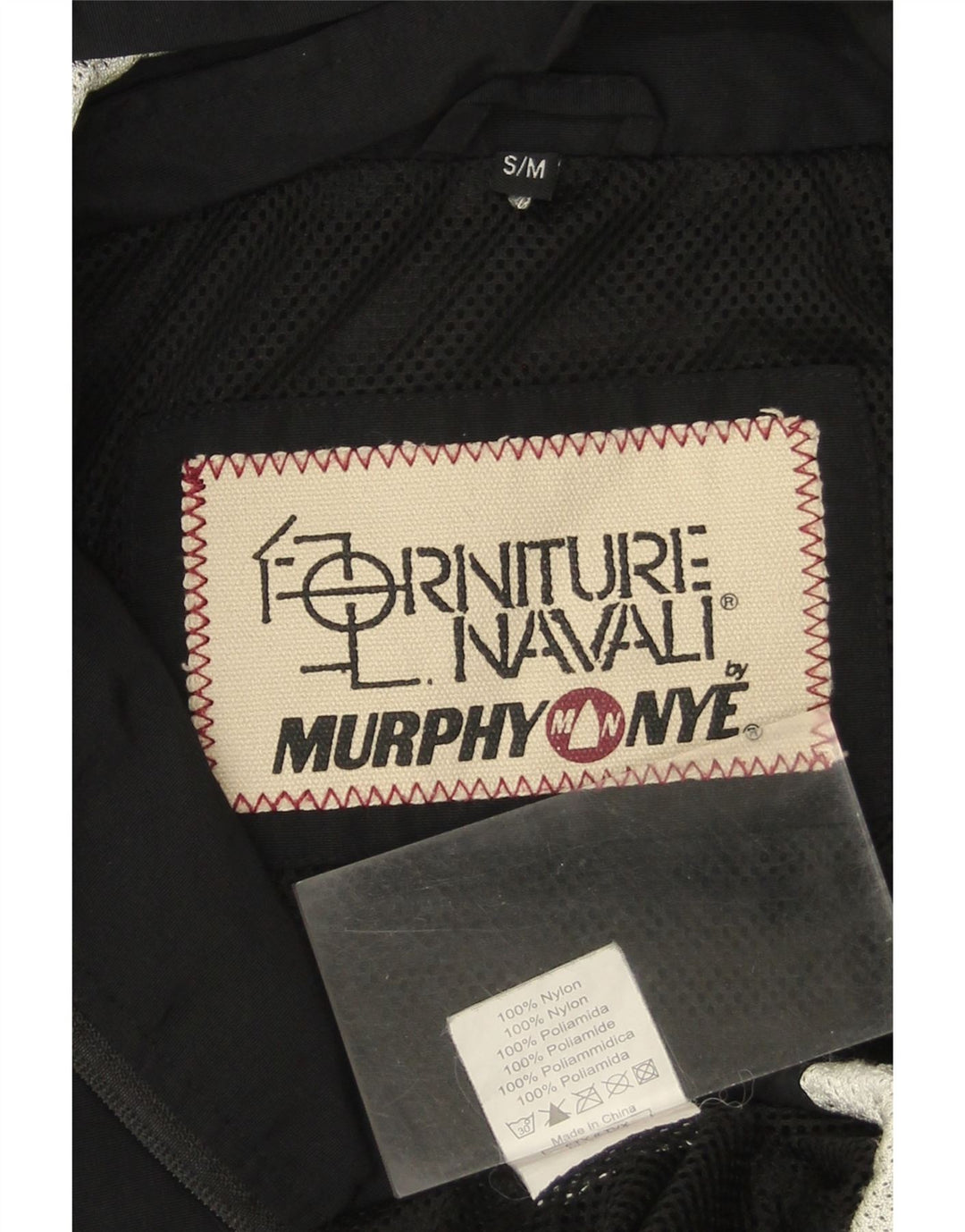 Męska kurtka przeciwdeszczowa z kapturem i grafiką MURPHY & NYE UK 36, mała czarna, z blokami kolorów