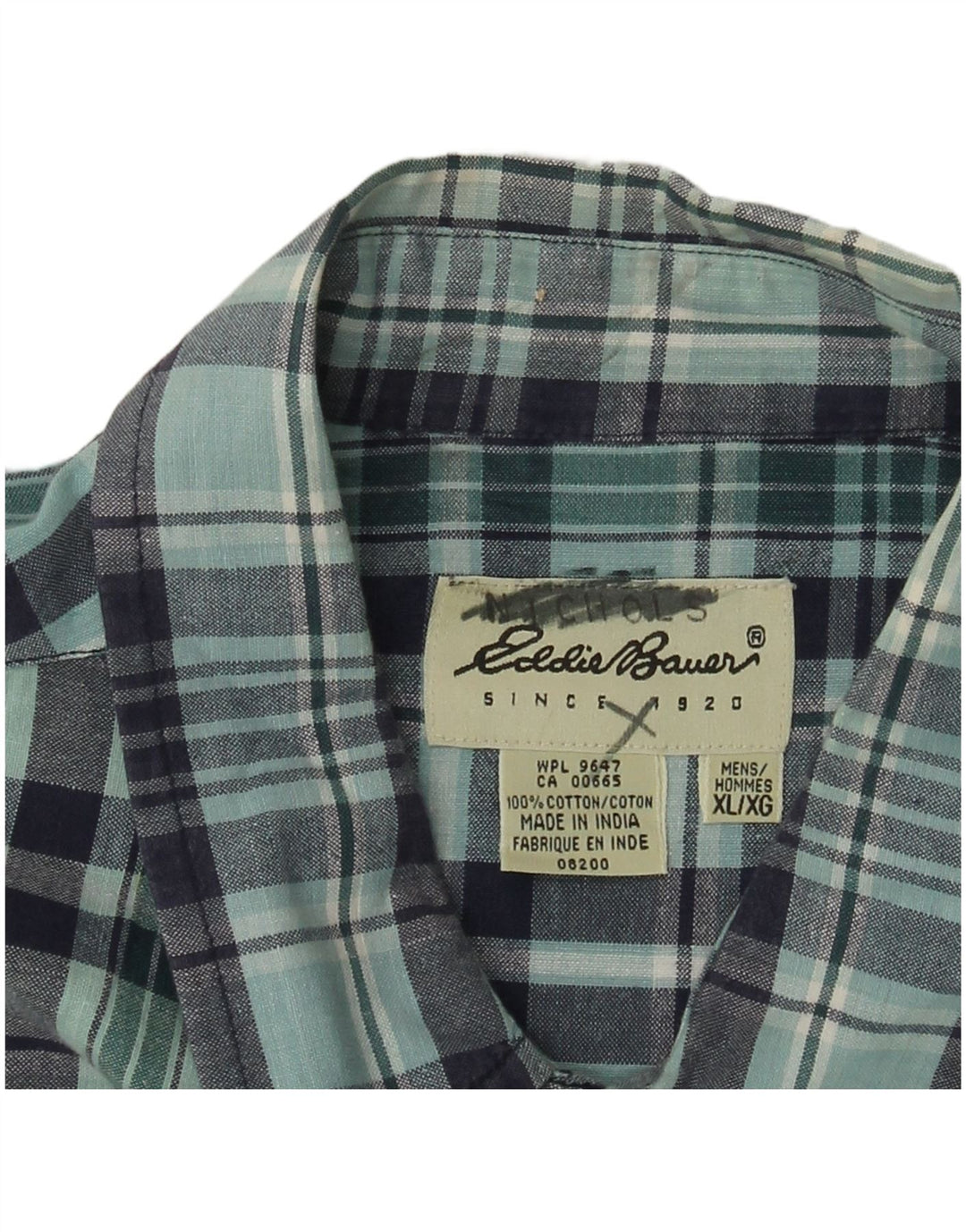 Koszula męska z krótkim rękawem EDDIE BAUER XL, bawełniana w niebieską kratkę