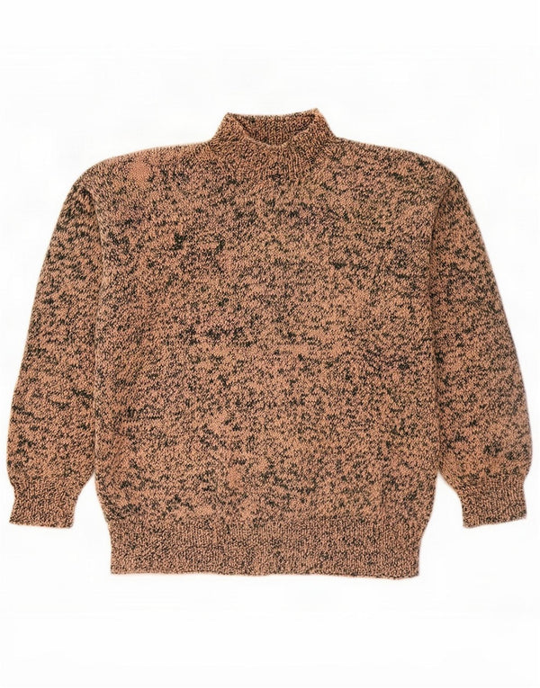 Vintage damski sweter z golfem UK 14 duży beżowy nakrapiany