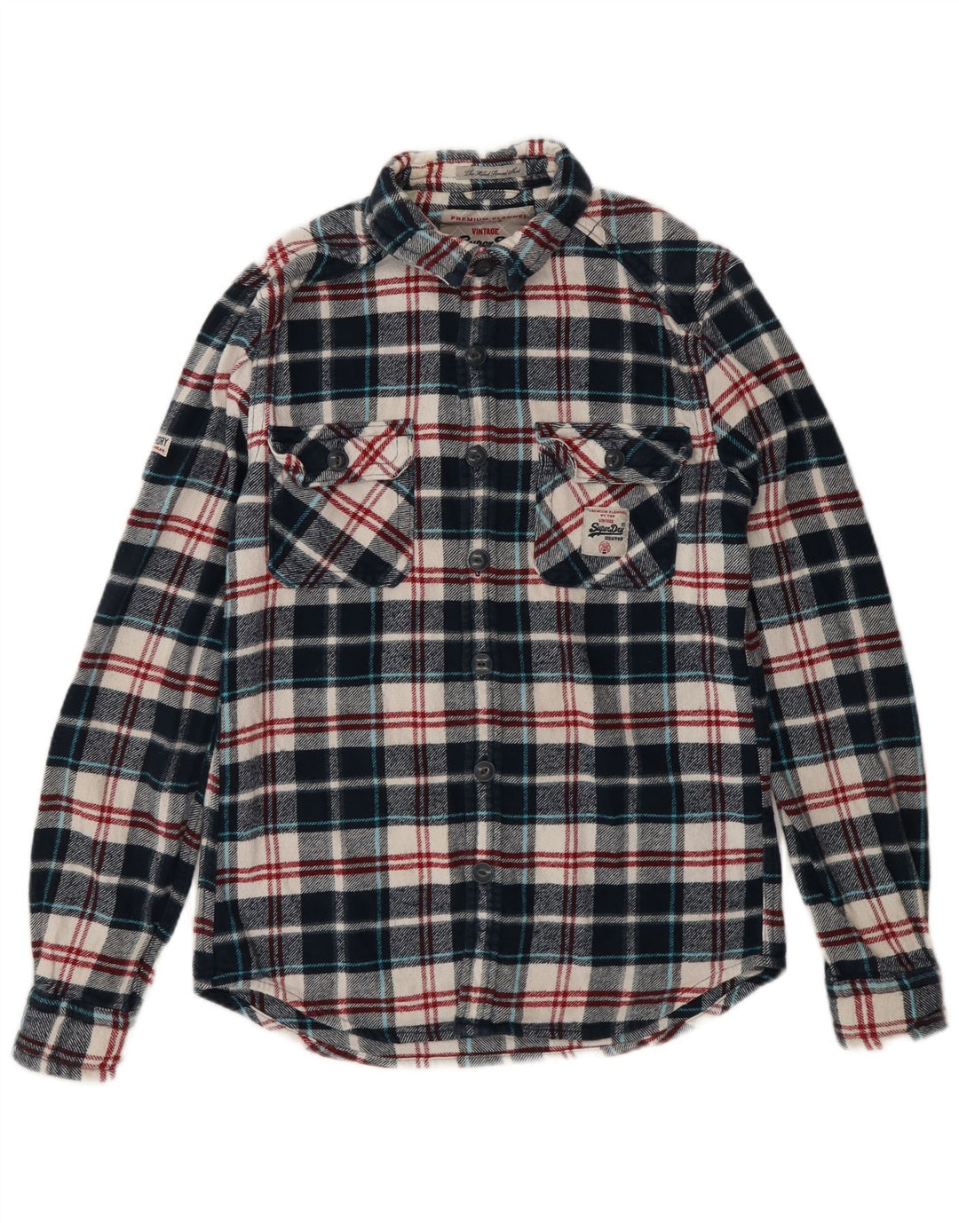 SUPERDRY Męska koszula flanelowa w małą granatową kratkę, bawełniana
