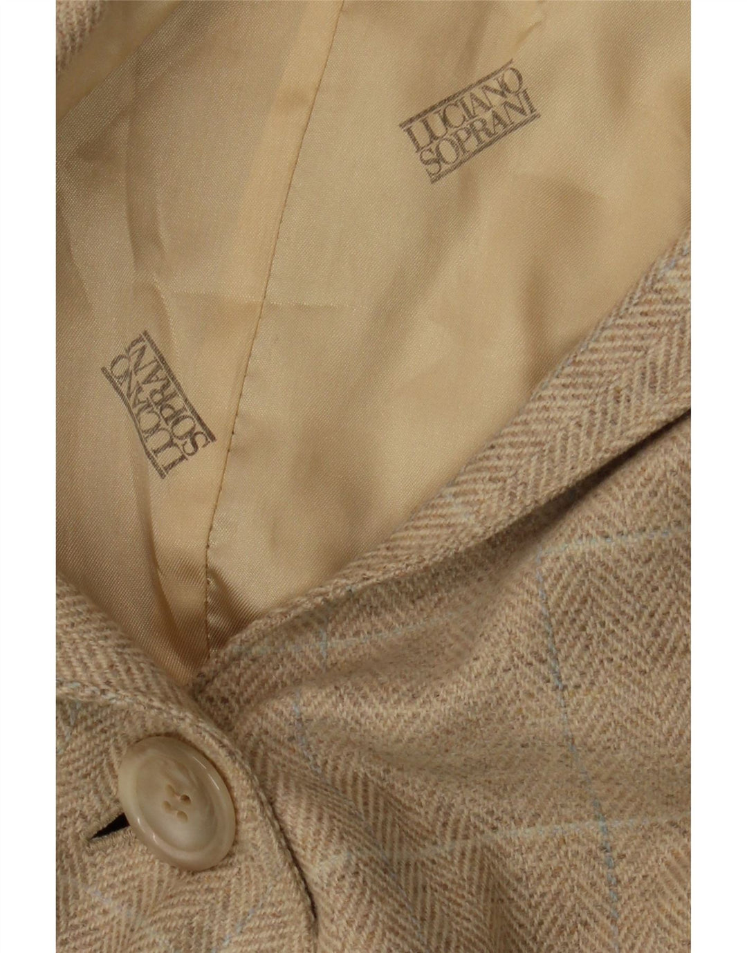 LUCIANO SOPRANI Womens 2 Button Blazer Jacket UK 18 XL Beige Check Vintage Luciano Soprani and Second-Hand Luciano Soprani from Messina Hembry 