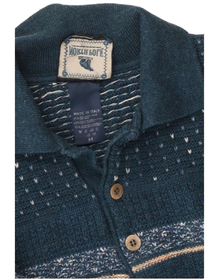 Męski sweter polo North Pole Średni niebieski Fair Isle Wool