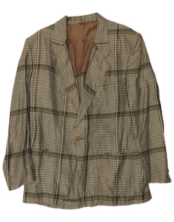 Luciano Soprani Mens 1 Button Blazer Jacket UK 38 Medium Grey Check Linen