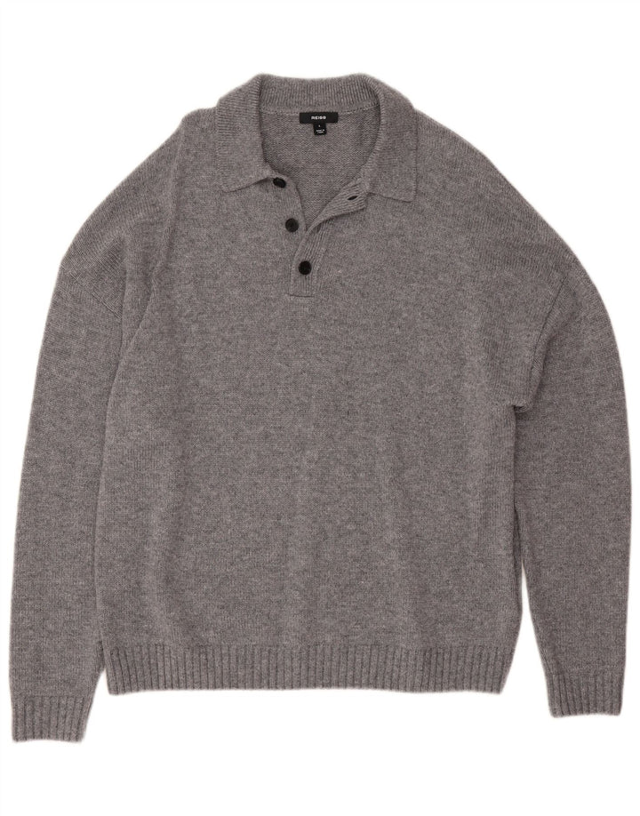 Męski sweter polo Reiss, duży, szary, wełniany w cętki