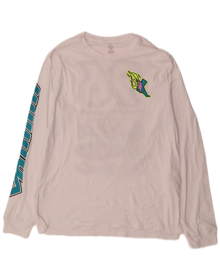 Męski graficzny top Under Armour z długim rękawem, duży, biały, bawełniany
