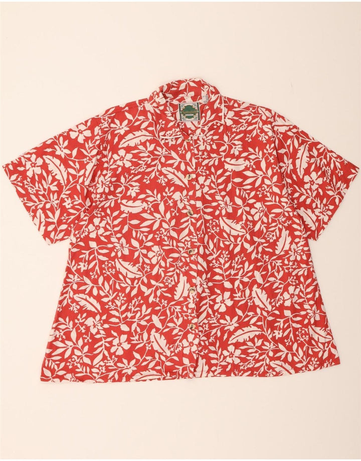 SPRINGFIELD Womens Short Sleeve Shirt UK 14 Medium Red Floral Cotton Vintage Springfield and Second-Hand Springfield from Messina Hembry 