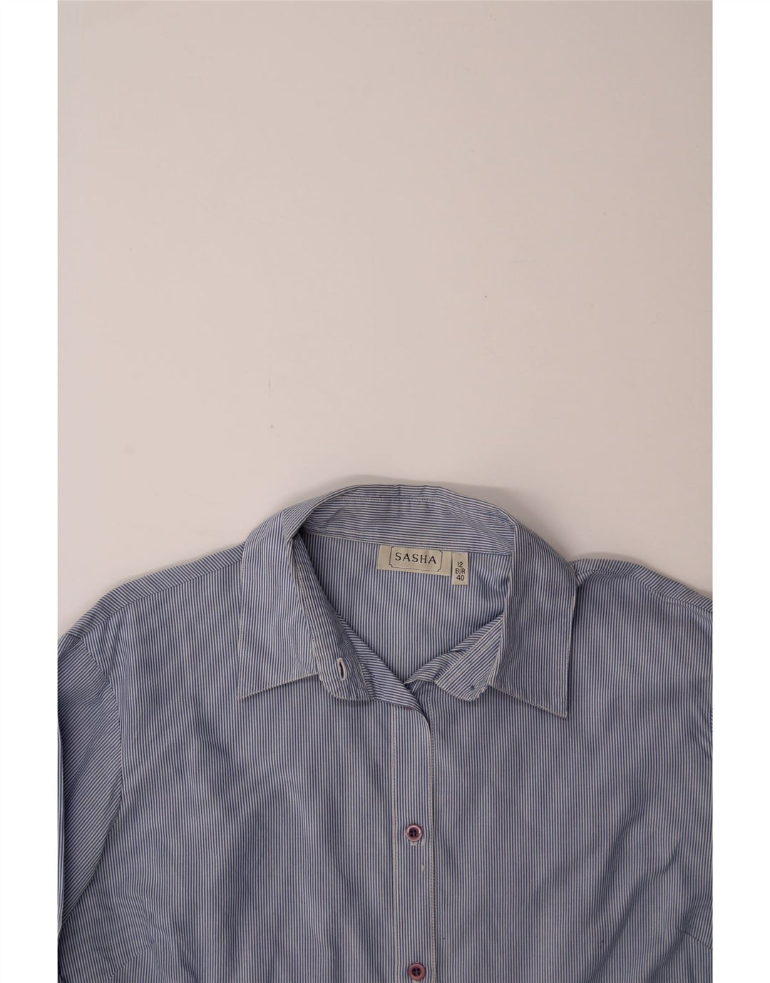 SASHA Womens Shirt UK 12 Medium Blue Striped Cotton Vintage Sasha and Second-Hand Sasha from Messina Hembry 