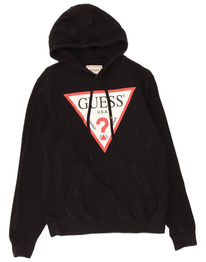 Męski sweter z kapturem Guess z grafiką, mały, czarny, bawełniany