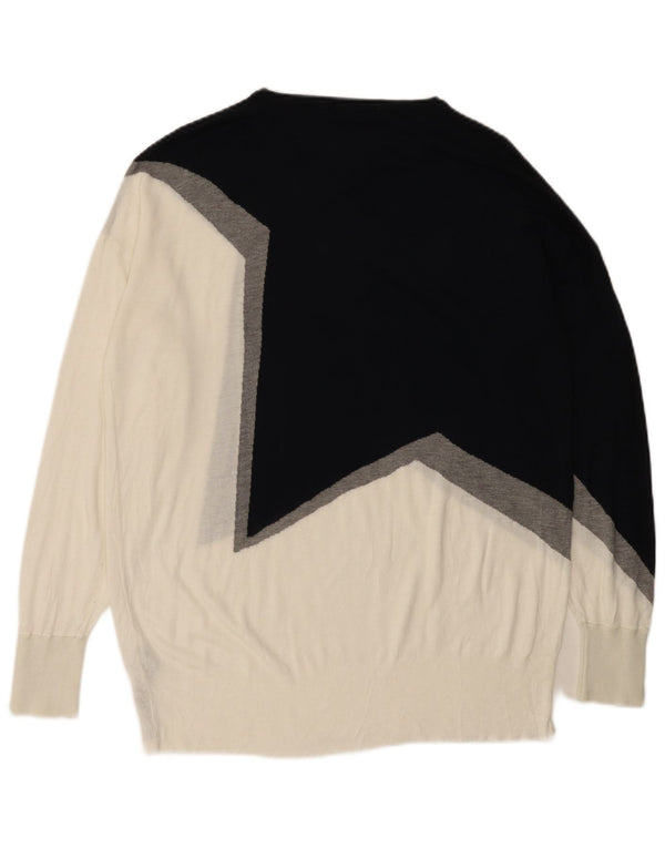 Damski sweter Zara z dekoltem w łódkę UK 16, duży, biały, wiskoza z blokami kolorów