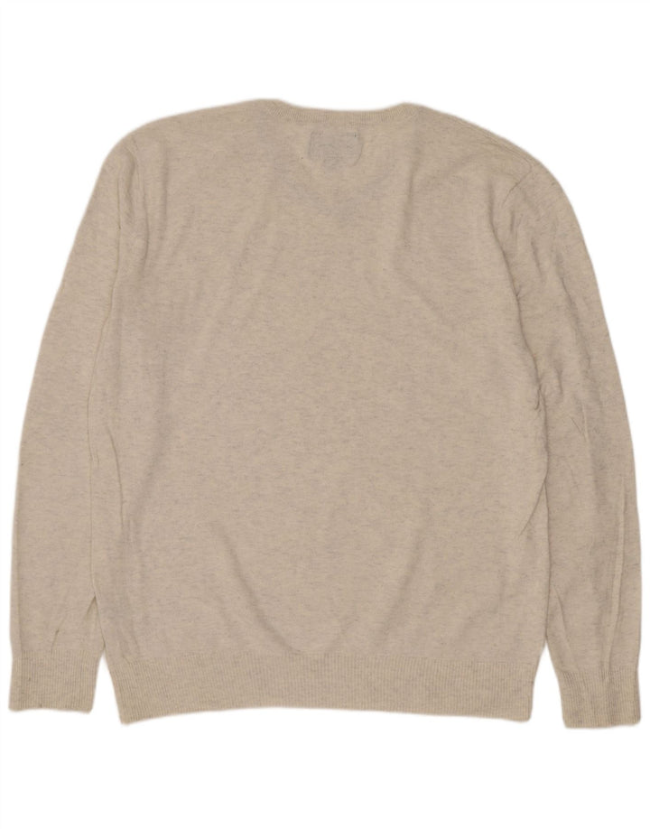 Męski sweter American Eagle Outfitters z dekoltem w kształcie litery V, średnio beżowy, nakrapiany