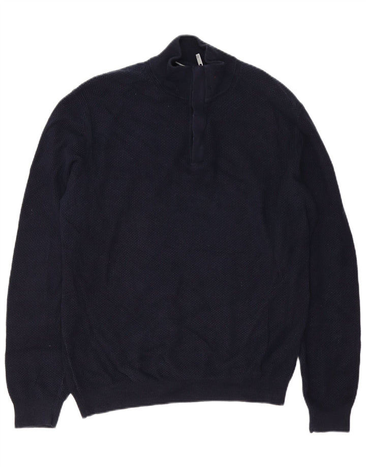 Męski sweter zapinany na zamek Massimo Dutti, duży, granatowy, bawełniany