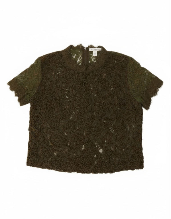 Zara Womens Crop Lace Blouse Top UK 14 Medium Khaki Floral