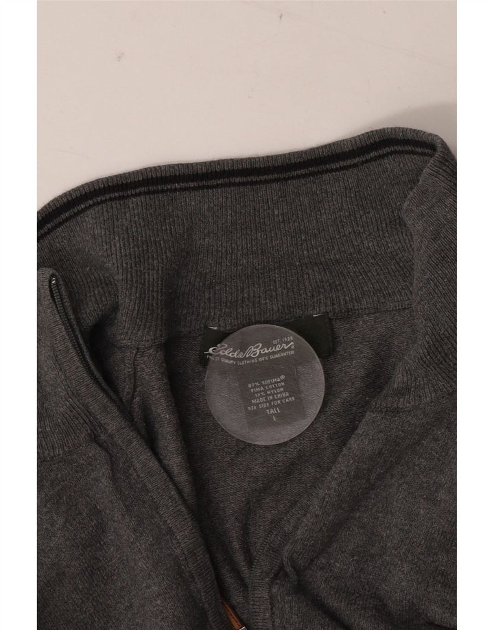 EDDIE BAUER Męski sweter zapinany na zamek, duży, szary, bawełniany