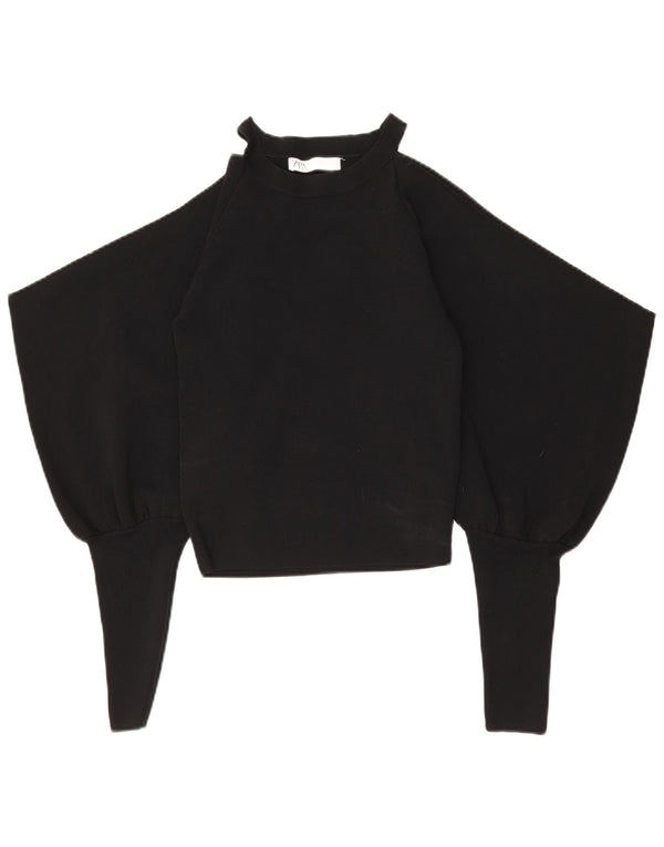 Damski top z długim rękawem i odkrytymi ramionami Zara UK 14, duży, czarny nylon