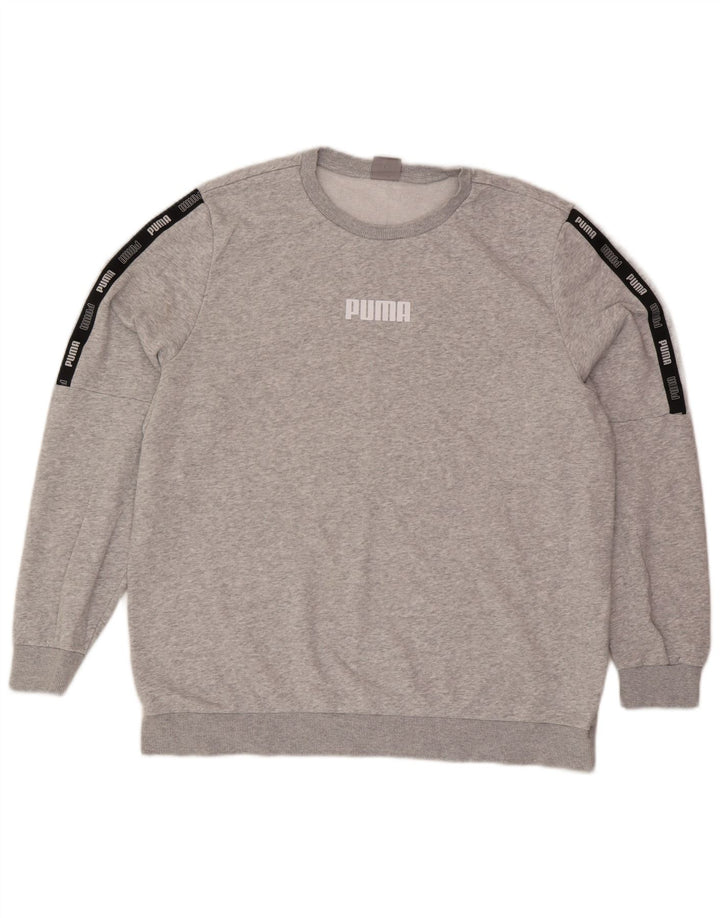 Męska bluza Puma z grafiką, sweter XL, szara, bawełniana z blokami kolorów
