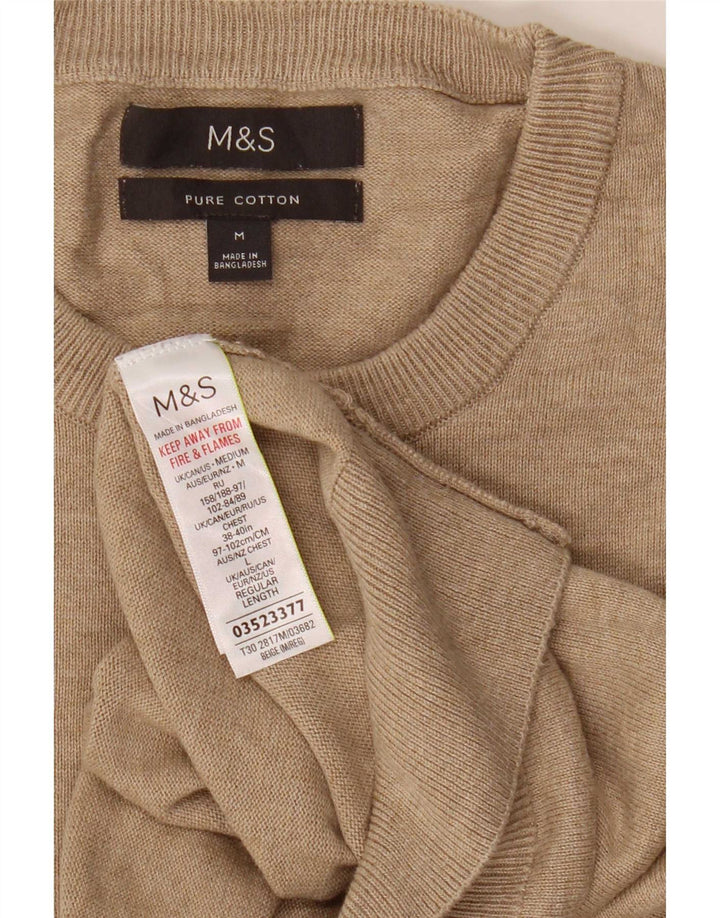 Marks & Spencer Męski sweter z okrągłym dekoltem, średnio beżowy, bawełniany