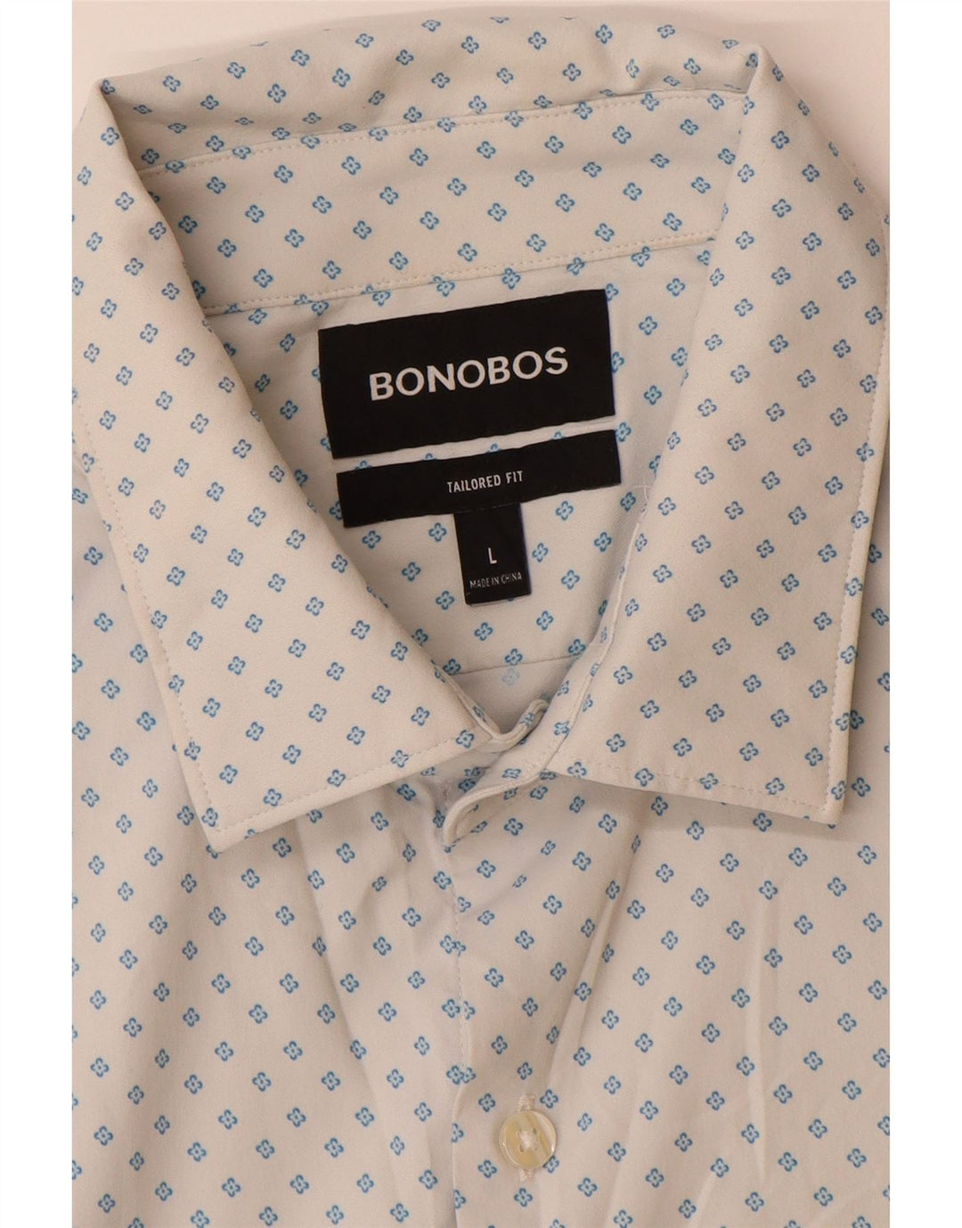 BONOBOS Męska dopasowana koszula z krótkim rękawem, duża, biała, w kwiaty, nylon
