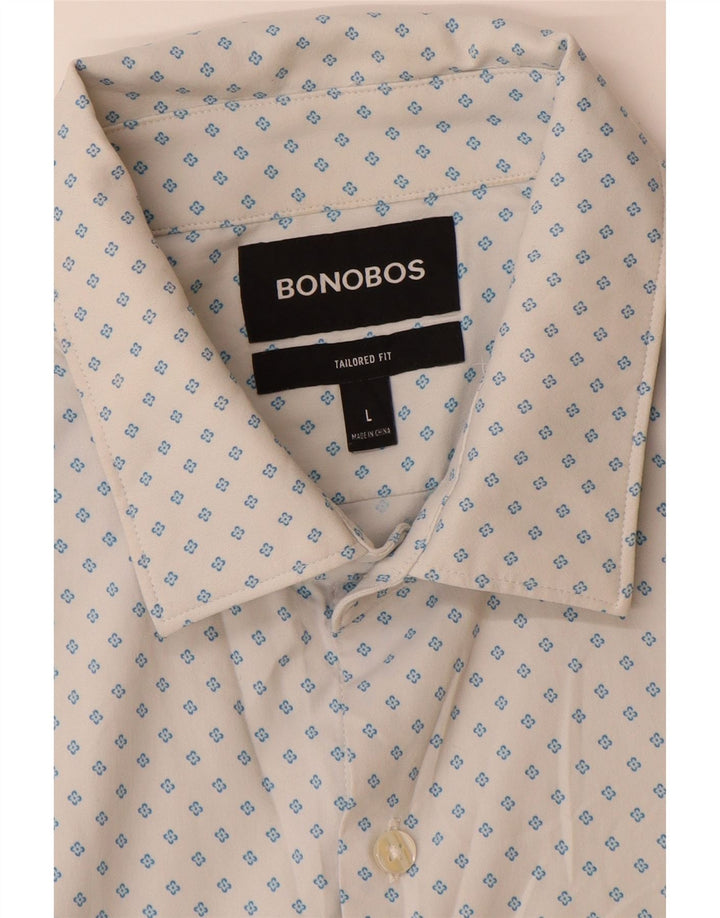 BONOBOS Męska dopasowana koszula z krótkim rękawem, duża, biała, w kwiaty, nylon