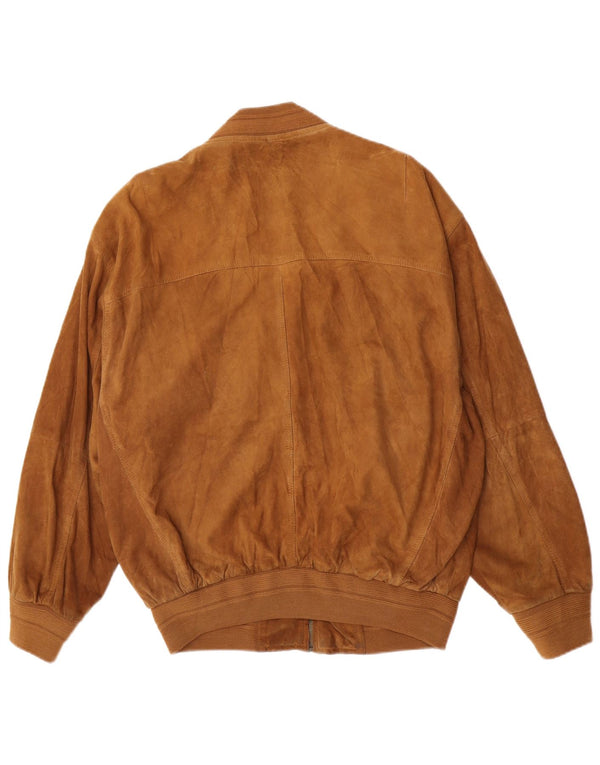 Vintage męska zamszowa kurtka bomber UK 38 średniej wielkości brązowa skóra