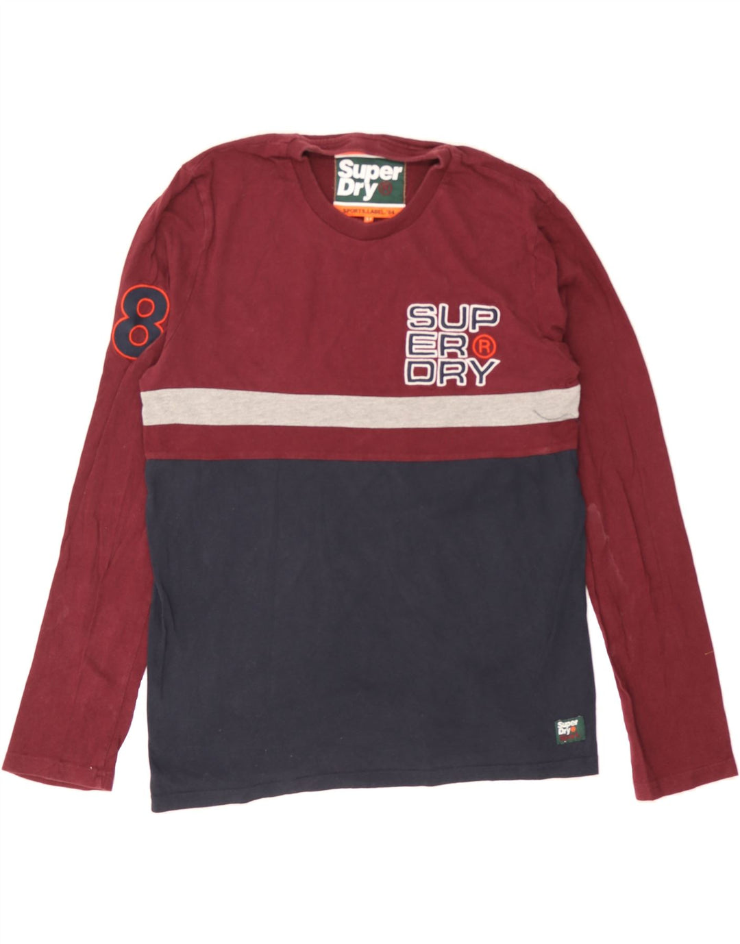 SUPERDRY Mens Graphic Top Long Sleeve Medium Burgundy Colourblock Cotton Vintage Superdry and Second-Hand Superdry from Messina Hembry 