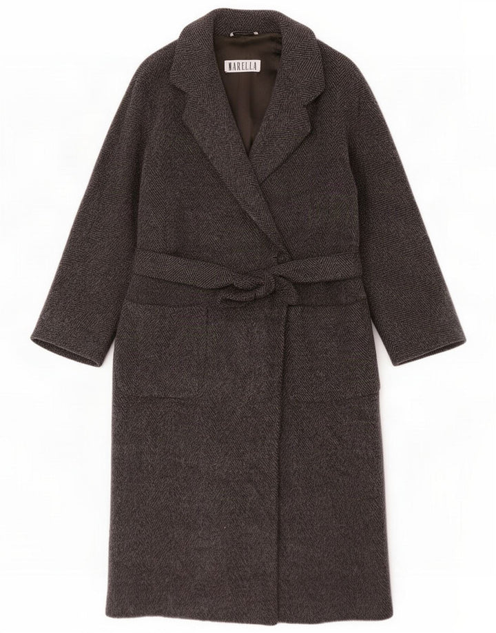 Marella damski płaszcz oversize UK 10 mały szary wełniany w jodełkę