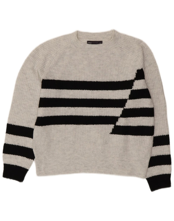 Marks & Spencer Damski sweter z okrągłym dekoltem UK 10 w małe szare paski