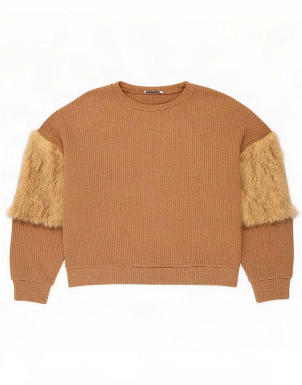 Zara Womens Oversized Boat Neck Jumper Sweater UK 10 Small Beige Polyester