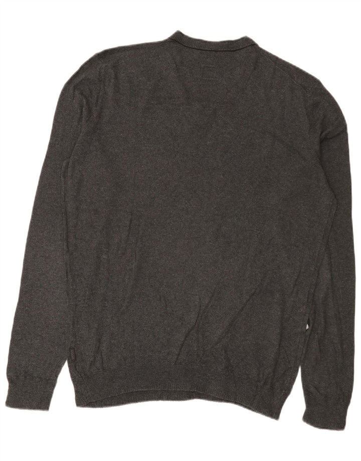 Męski sweter Hugo Boss Slim Fit z dekoltem w kształcie litery V, średnioszary, bawełniany