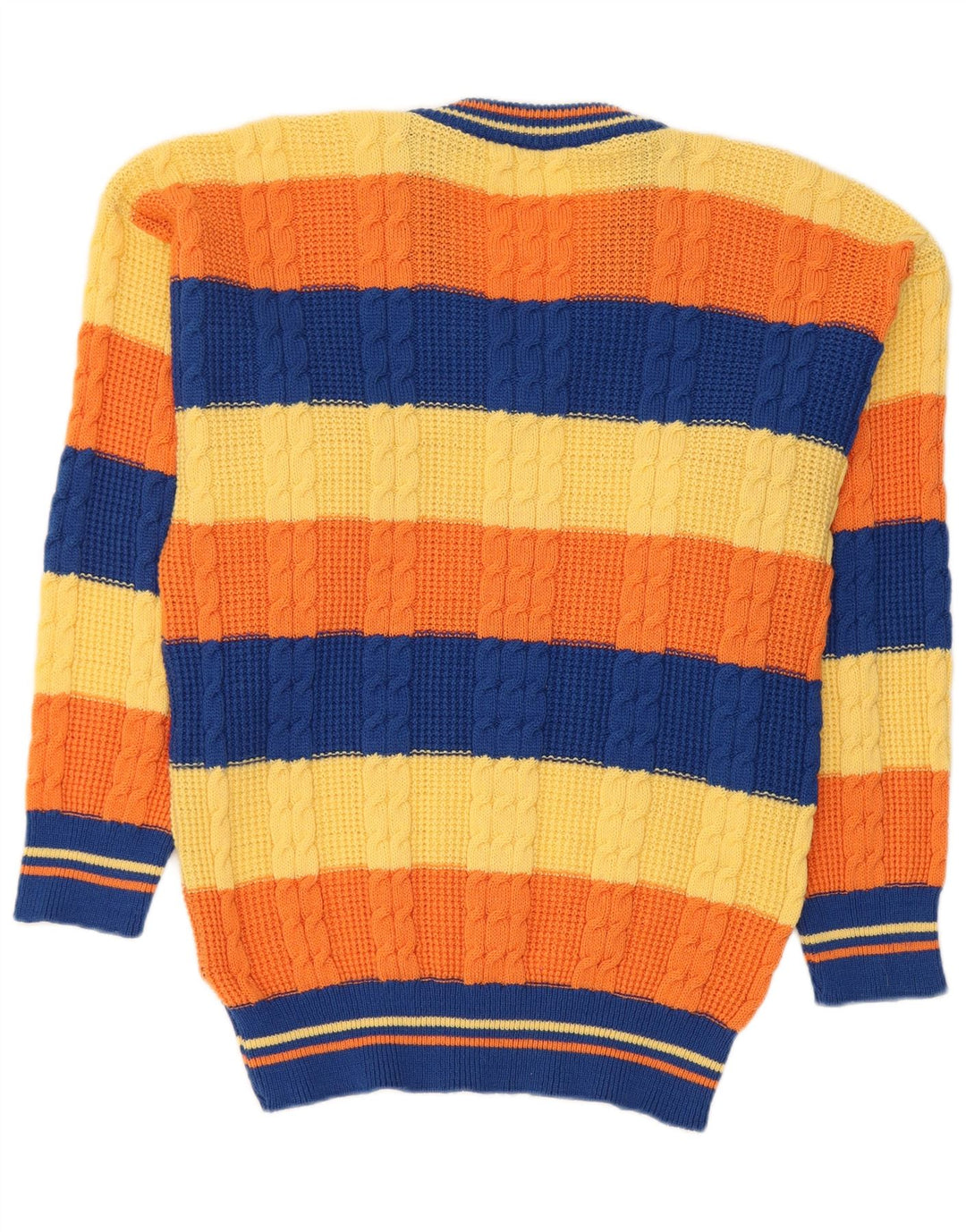 Męski sweter w stylu vintage z dekoltem w szpic, w średnie, wielokolorowe paski