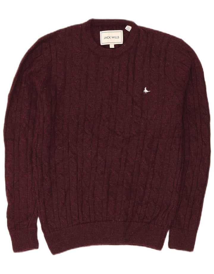 Jack Wills Męski sweter z okrągłym dekoltem, mały bordowy poliamid