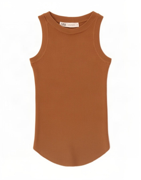 Top damski z kamizelką Zara UK 4 XS, brązowa wiskoza