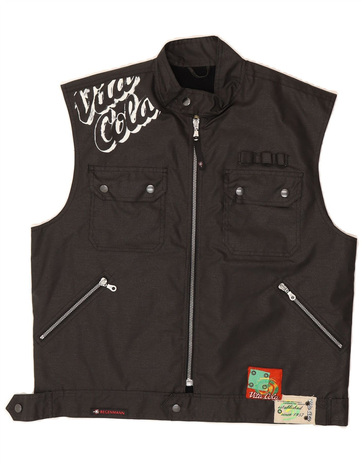 VINTAGE Mens Graphic Gilet UK 42 XL Black Vintage Vintage and Second-Hand Vintage from Messina Hembry 