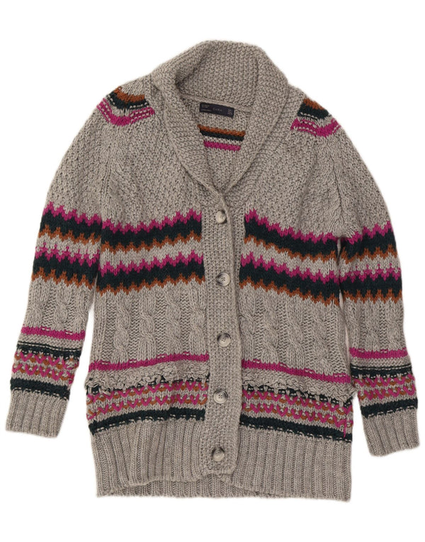 Damski sweter o przedłużonym fasonie Zara UK 16, duże, akrylowe, szare paski