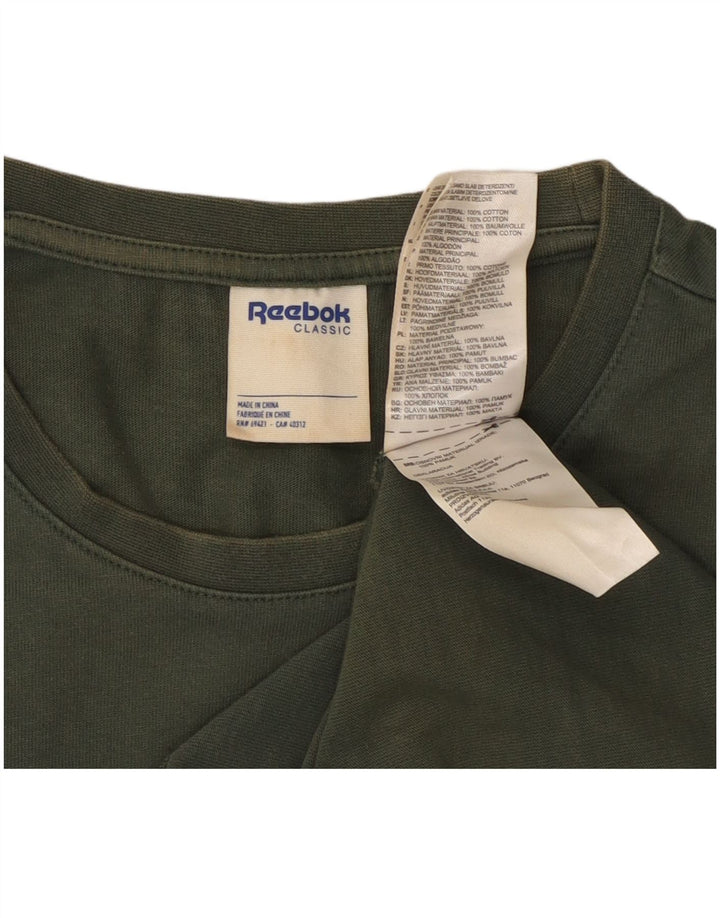 REEBOK Męski klasyczny T-shirt z grafiką, mały, zielony, bawełniany