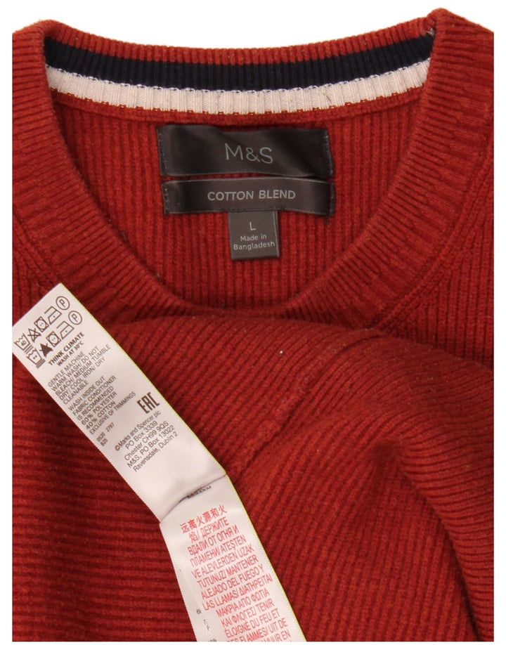 Marks & Spencer Męski sweter z okrągłym dekoltem, duży, pomarańczowy poliester