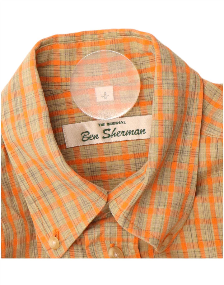 BEN SHERMAN Męska koszula z krótkim rękawem, w średnią pomarańczową kratkę