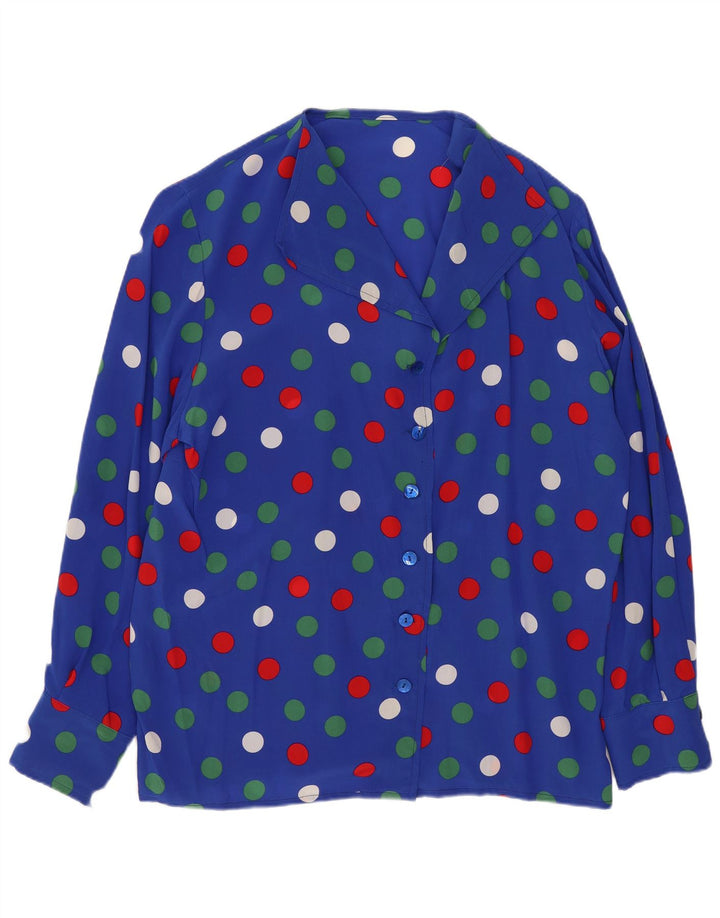 Damska bluzka koszulowa w stylu vintage UK 14, duża niebieska w cętki