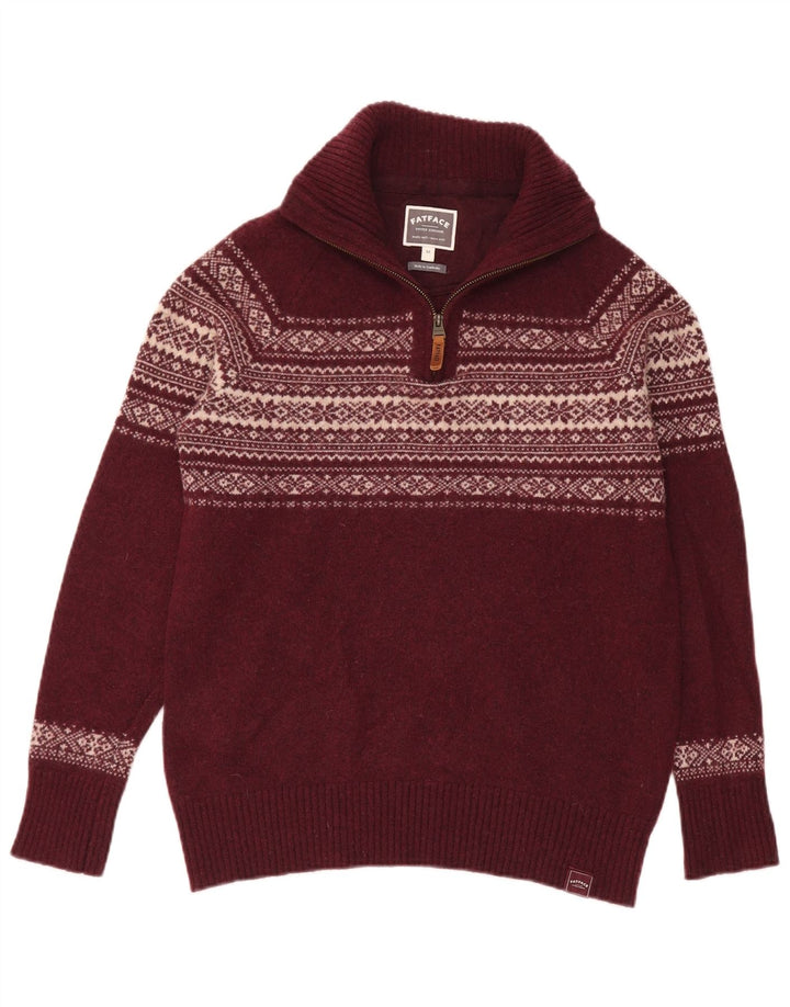 Męski sweter z zamkiem błyskawicznym Fat Face Średni burgund Fair Isle Wool