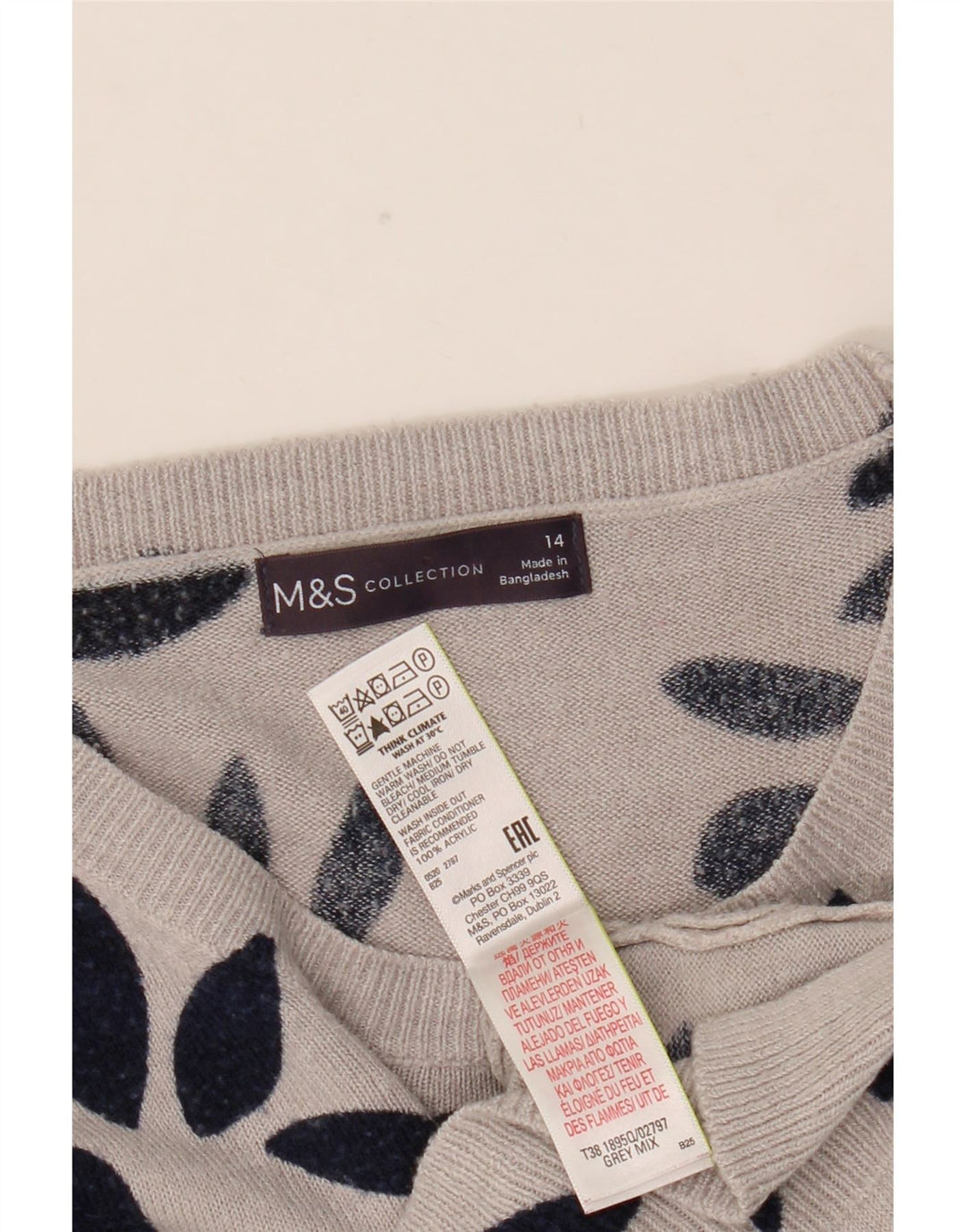 Marks & Spencer Damski sweter z dekoltem w łódkę, UK 14, duży, szary