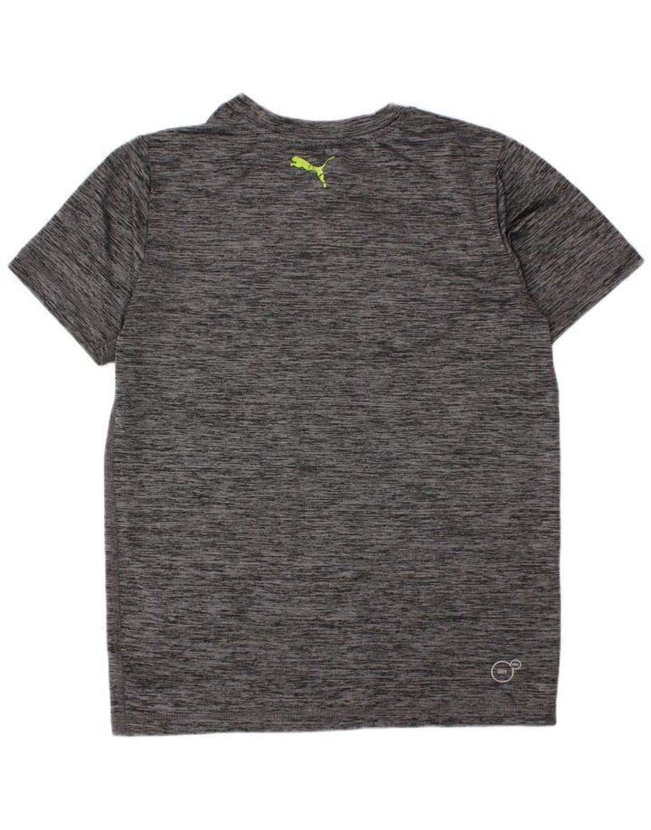 Chłopięcy T-shirt z grafiką Puma, 7-8 lat, mały, szary, nakrapiany poliester