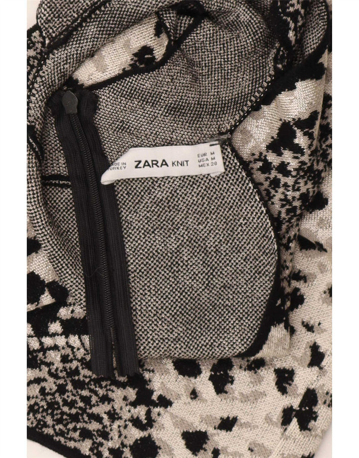Damski top Zara Halter UK 12, średni czarny nadruk zwierzęcy
