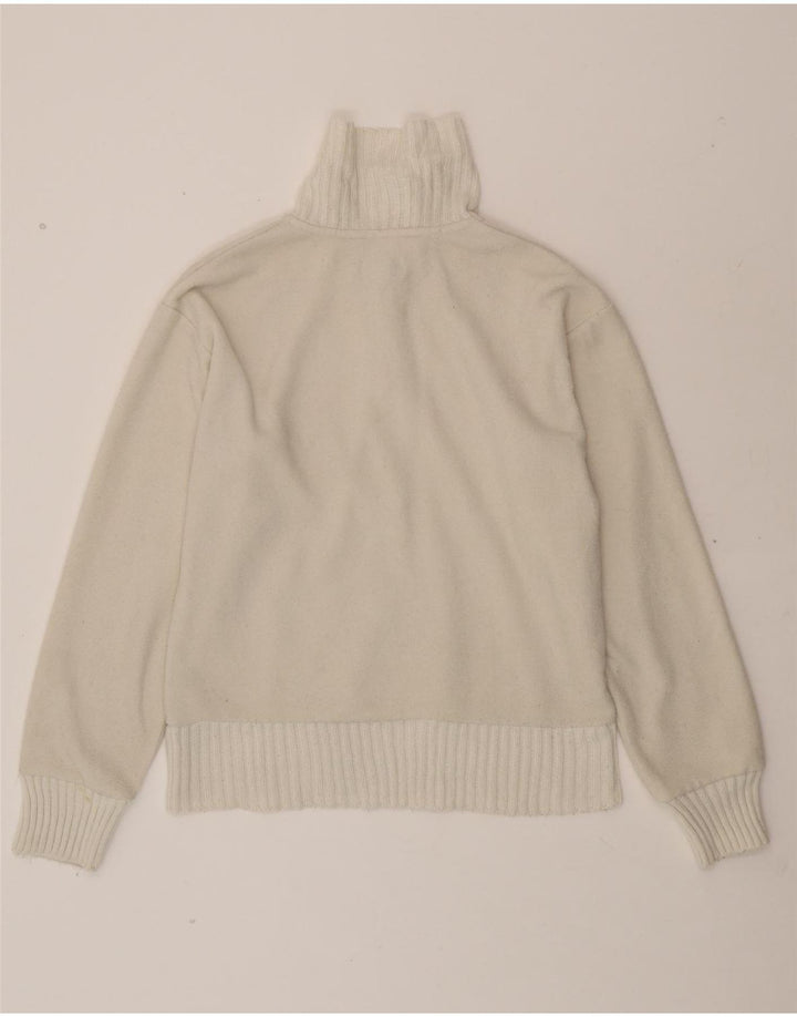 SERGIO TACCHINI Womens Zip Neck Fleece Jumper UK 14 Medium Off White Vintage Sergio Tacchini and Second-Hand Sergio Tacchini from Messina Hembry 