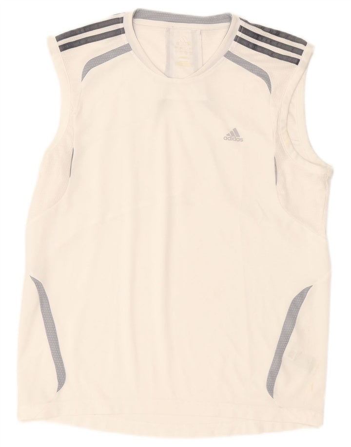 Adidas Męska kamizelka Climalite Top, duża, biała, poliestrowa z blokami kolorów