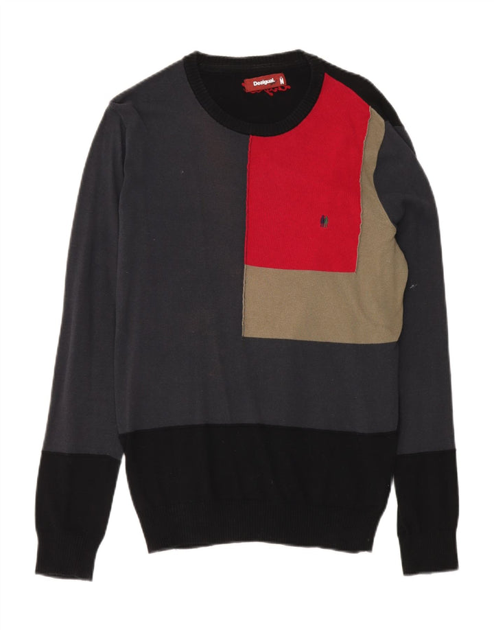 Desigual męski sweter z okrągłym dekoltem, bawełniany, w kolorze średniej czerni