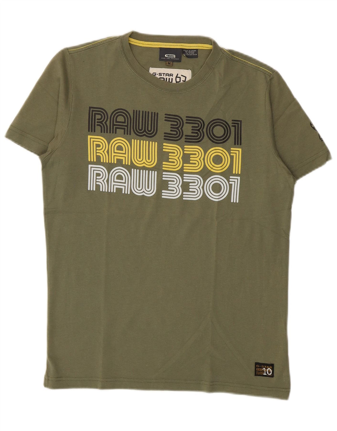 Męska koszulka z grafiką G-Star, średnia bawełna khaki
