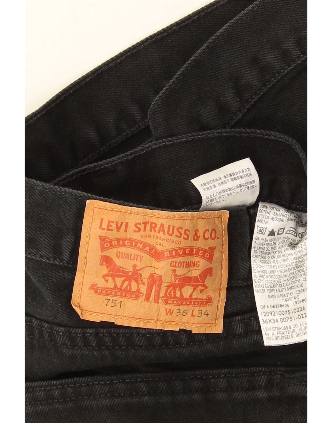 Męskie dżinsy Levi's 751 Straight W36 L34 Czarna bawełna