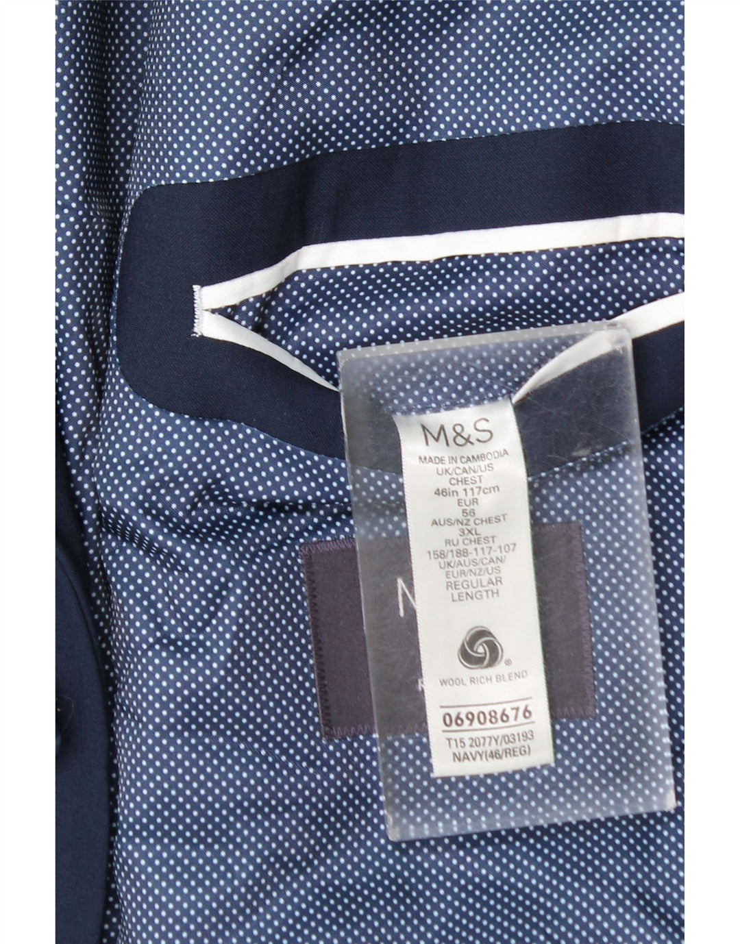 Marks & Spencer Męska marynarka zapinana na 2 guziki EU 56 3XL Granatowa wełna