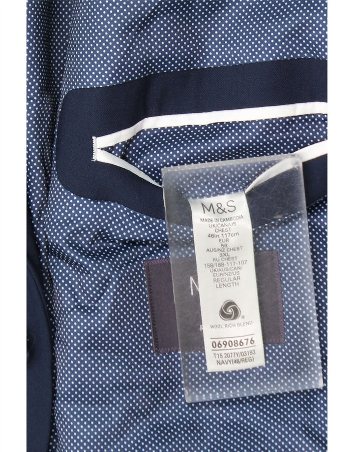 Marks & Spencer Męska marynarka zapinana na 2 guziki EU 56 3XL Granatowa wełna