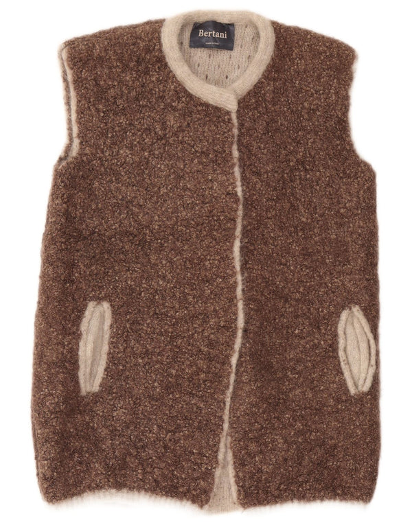 Vintage damski sweter rozpinany bez rękawów UK 14 średni brąz